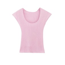 Purple U-Neck Ribbed Knit Short Sleeve