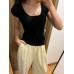 Purple U-Neck Ribbed Knit Short Sleeve