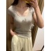 Purple U-Neck Ribbed Knit Short Sleeve