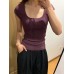 Purple U-Neck Ribbed Knit Short Sleeve