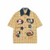 Cat Embroidered Yellow Grid Short Sleeve