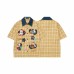 Cat Embroidered Yellow Grid Short Sleeve