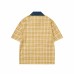Cat Embroidered Yellow Grid Short Sleeve
