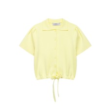 Simple bow knit short sleeved top