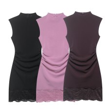 Commuting style elastic lace short dress