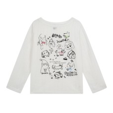 Hand-Painted Dog Print Top, Textured Ribbed Fabric, Soft Style Long Sleeve