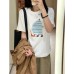 Cute Print Short Sleeve Women's Casual Loose Inner Layer Basic Top