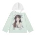 Star Print Top with Color-Block Hooded Long Sleeves