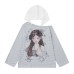 Star Print Top with Color-Block Hooded Long Sleeves