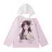 Star Print Top with Color-Block Hooded Long Sleeves