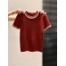 Round Neck Short Sleeve Knit Top for Women