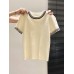 Round Neck Short Sleeve Knit Top for Women