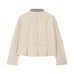Pleated jacket+straight leg pants set with stitching