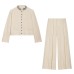 Pleated jacket+straight leg pants set with stitching