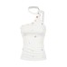 Single Shoulder Strap Crop Top for Women, Digital Print Button Detail Fitted Slimming Top