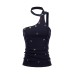 Single Shoulder Strap Crop Top for Women, Digital Print Button Detail Fitted Slimming Top