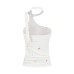 Single Shoulder Strap Crop Top for Women, Digital Print Button Detail Fitted Slimming Top