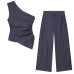 Asymmetric top+wide leg pants set