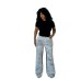 Street Style Hand-Painted Distressed Catwhisker Washed Patchwork Straight Leg Jeans