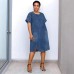 Casual Shoulder-Sleeve Short Sleeve Split Rounded Hem Denim Dress