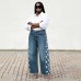 Street Style Side Split Star Print Jeans