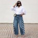 Street Style Side Split Star Print Jeans