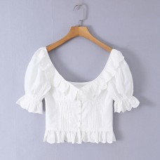 Cotton hollow embroidery short top