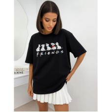 Spotted dog pattern round neck loose short sleeved top for women