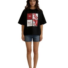 Round neck loose short sleeved top for women