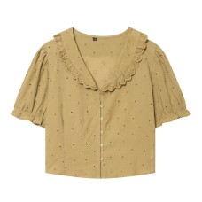 Embroidered small round collar shirt Embroidered small round collar shirt