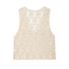 Bohemian style hollow crochet knit sleeveless vest