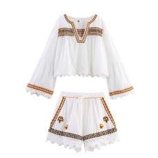Embroidered shirt+embroidered shorts set Embroidered shirt+embroidered shorts set