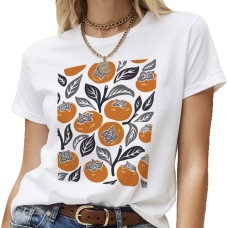 Persimmon pattern round neck loose short sleeved top for women Persimmon pattern round neck loose short sleeved top for women