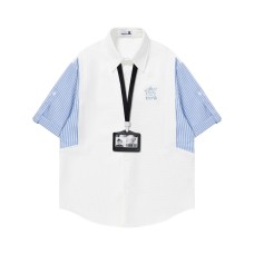 Splicing striped fake two short sleeves Splicing striped fake two short sleeves