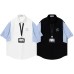 Splicing striped fake two short sleeves