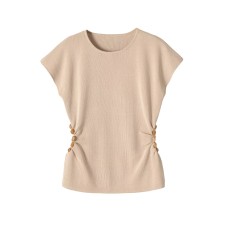 Sleeveless round neck side hollowed out decorative top