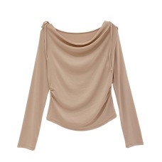Chic Pink Off-Shoulder Long Sleeve Top for Women, One-Shoulder Neckline Inner Layer