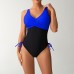 Cross V-neck one-piece swimsuit with contrasting colors for women