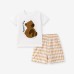 Summer Kids Outfit SetStyle Girls' Casual Cartoon Bear Clothing Set