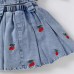 Flower embroidery camisole top, washed denim skirt two-piece set
