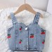 Flower embroidery camisole top, washed denim skirt two-piece set