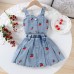 Flower embroidery camisole top, washed denim skirt two-piece set