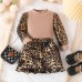 Leopard print color blocked sequin head set, two-piece set