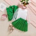 Hollow out long sleeved top paired with pleated skirt set