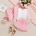 Hollow out long sleeved top paired with pleated skirt set