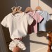 Girls' T-Shirt with Lace Ruffle Peter Pan Collar, Short Sleeve Casual Top, Summer Outfit