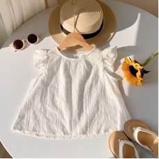 Girls Summer Sleeveless Ruffled Lace Top with Floral Trim New Design, Off-Shoulder Blouse