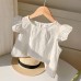 Girls Summer Sleeveless Ruffled Lace Top with Floral Trim New Design, Off-Shoulder Blouse