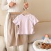 Cute Girls' Summer Outfit Set: Fitted Short Sleeve Top with Wide Leg Harajuku PantsLoose Summer Pants Two-Piece Set