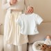 Cute Girls' Summer Outfit Set: Fitted Short Sleeve Top with Wide Leg Harajuku PantsLoose Summer Pants Two-Piece Set